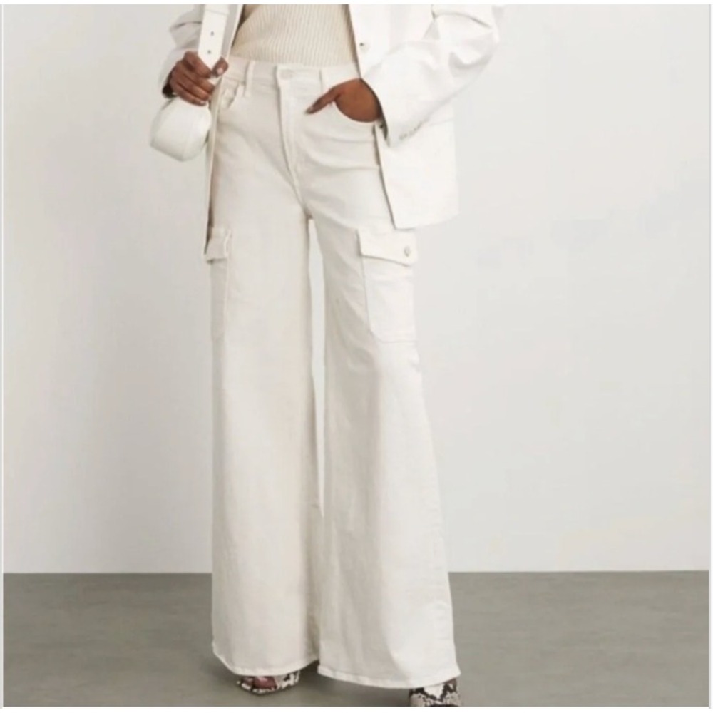 Mother Off White Jeans Womens 33‎ Cream Undercover Cargo Sneak Wide Leg Raw Hem